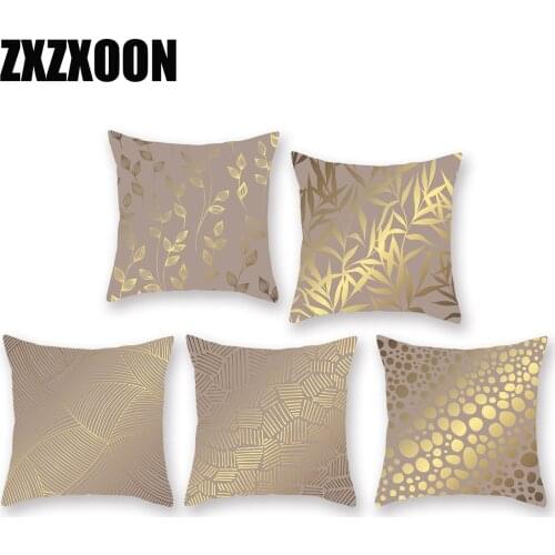Gold Geometric Leaf Throw Pillows Case Polyester Living Room Decoration Cushion Cover Sofa Car Home Capa De Almofadas