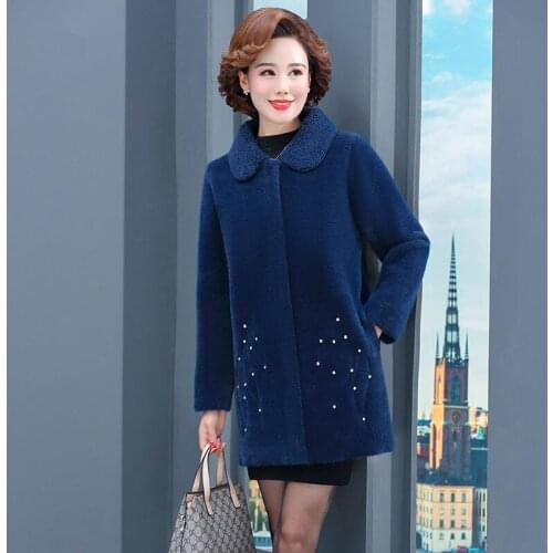 2021 Women Winter Faux Mink Fur Coat Female Mid-Long Imitation Fur Knit Cardigan Lady Middle Aged Loose Large Size Outerwear C44