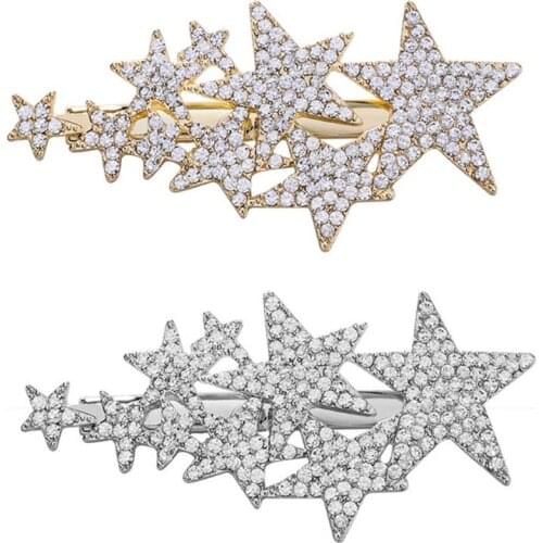 Korean Full Glitter Rhinestone Duckbill Hair Clip Girls Irregular Big Small Star Hairpin Geometric Metallic Gold Silver Clip