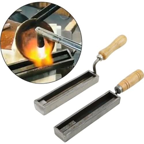 Bar Silver Gold Ingot Casting Mold with Wood Handle Reversible Jewellery Gold Silver Iron Wire Rectangle Casting Mold