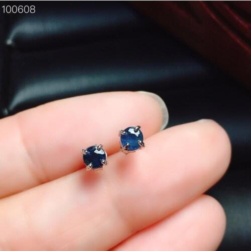 Small Silver Sapphire Stud Earrings for Daily Wear 3mm Natural Sapphire Silver Earrings 925 Silver Sapphire Earrings