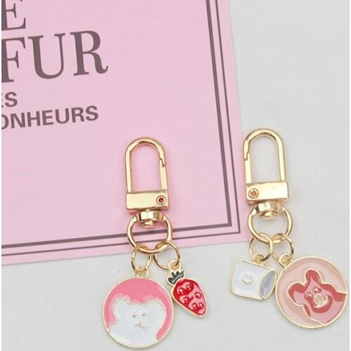 Cute Cartoon Bear Rabbit Bunny Keychain For Girl Women Sweet Key Chains Ring Car Bag Pendent Charm Airpods Accessories D334