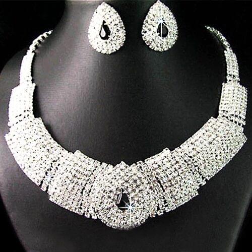 Nigerian African Beads Bridal Black Diamante Crystal Elegant Necklace Earrings Jewelry Set for Wedding Party bisuteria mujer