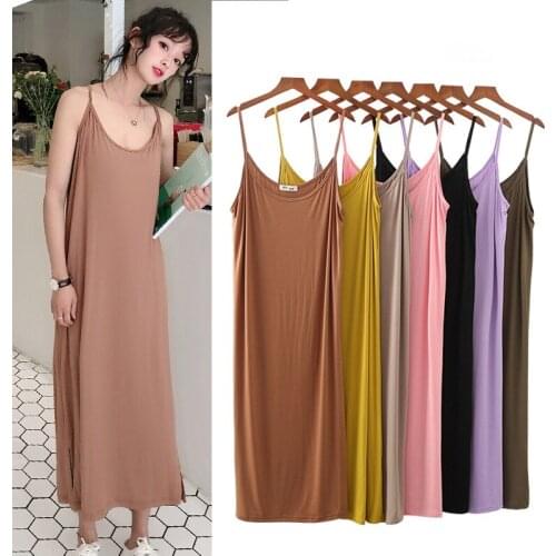 Halter Nightdress Loose Nightgown Women Summer Plus-Size Dress Knit Mid-Long Modal Sundress Lounge Intimate Lingerie Nighties