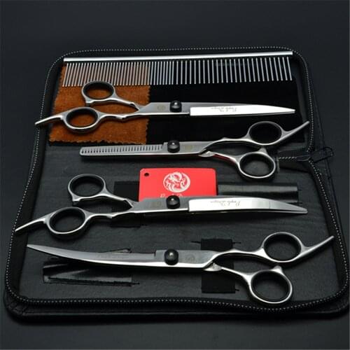 5Pcs 7" 19.5cm JP Steel Purple Dragon Thinning Shears Cutting Scissors Grooming-for-dog Pets Hair Clipping Shears Add Bag Z3001