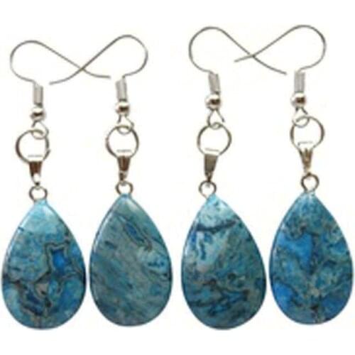 Charming Excellent Beautiful 2Pairs Blue Crazy Lace Agates Teardrop Earring