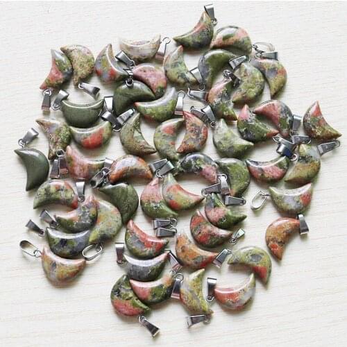 Wholesale 30pcs/lot Fashion Natural Unakite stone Moon Shape charms beads Pendants DIY Jewelry Making for women free shiping