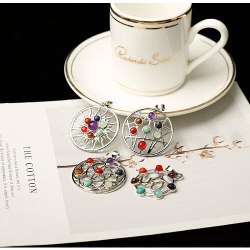 1pc fashion seven chakras jewelry pendant necklace mineral healing crystals rose quartz meditation holiday party and DIY gift