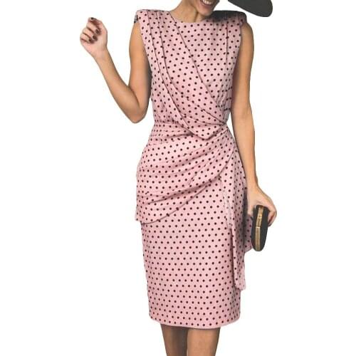 New Party Elegant Womens Summer Dress Polka Dot Pleated Sleeveless Bodycon Sexy Floral Midi Dress Backless Casual Slim dress