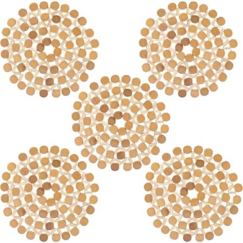 5 Pcs Bamboo Trivets for Hot Dishes-8.4inch Kitchen Hot Pads,Trivet Mat Set Multipurpose Pot Holders,Kitchen Table Mats