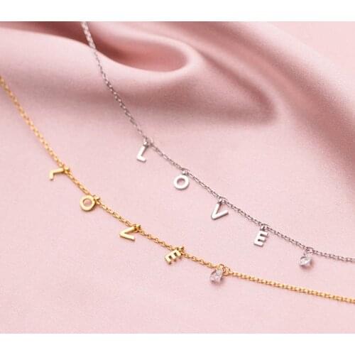 Real 925 Sterling Silver Letter LOVE Choker Necklace For Fashion Women Party Fine Jewelry Hiphop Minimalist Accessories