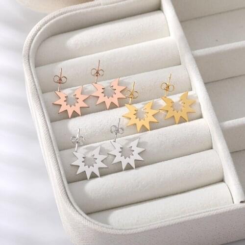 Minimalism Sunburst Earrings For Women Fashion Jewelry Stainless Steel Rose Gold Sun Sunshine Stud Earring Bijoux Femme 2019 BFF