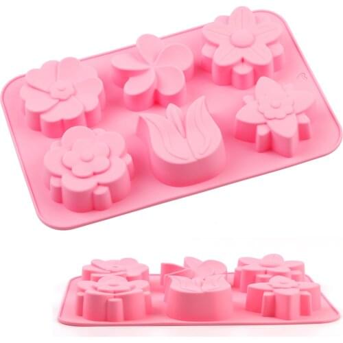 Sope Molds Silicone 6 Cavity Flower Shape Chocolate Baking Molds Decorating Ice Cube Trays for Homemade Cake DIYCake decoration