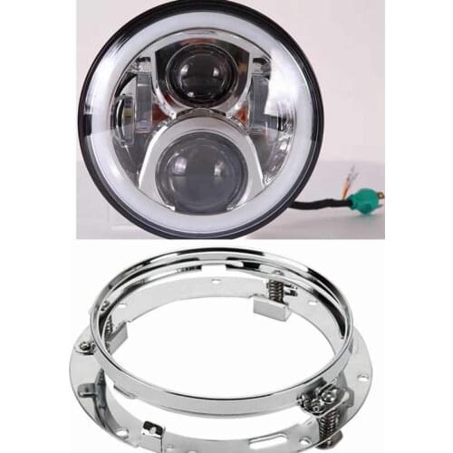 Motos Accessories 7 Inch 50W LED Halo Headlight with 7" Adapter Ring Mounting Bracket for Harley Touring Bikes