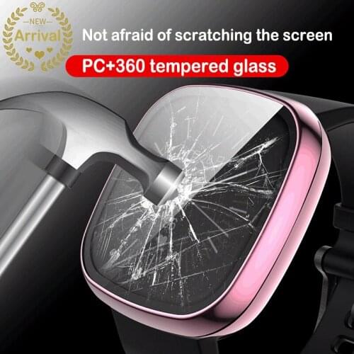 Tempered glass Case For Fitbit Versa 3 For Fitbit Sense Case PC Plated Bumper Full Cover Screen Protector for Sense Smartwatch