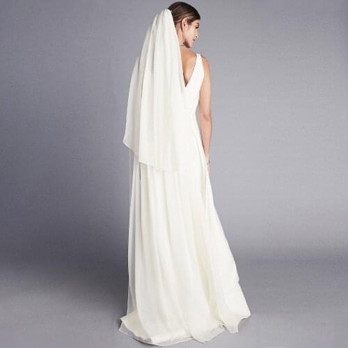 Women Ivory Wedding Bridal Chiffon Waltz Veil with Comb 2-Layer Elegant Dangling Holy Simple Headpiece Accessory for Lady Bride