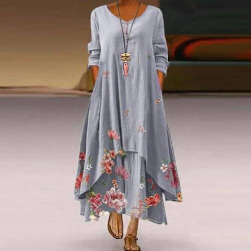 Summer Women Casual Long Dress Plus Size Long Sleeve O Neck Elegant Dresses For Women Clothing Vestidos Mujer Verano 2021