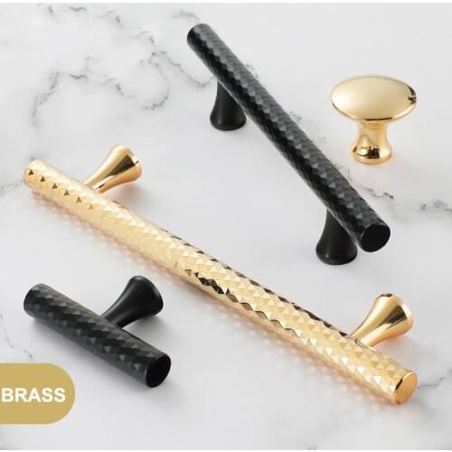 Golden Diamond cut lines/ Brass Furniture Handles Modern Long Pulls Cupboard Wardrobe Dresser T Bar Cabinet Hardware Accessories