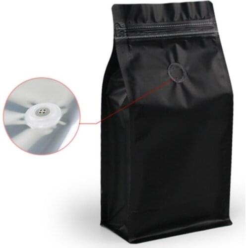 100pcs Classic high grade matte black octagonal seal coffee bean bag manual air valve zipper bags