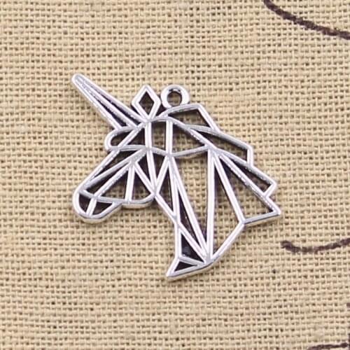 15pcs Charms Hollow Unicorn 25x24mm Antique Silver Color Pendants DIY Crafts Making Findings Handmade Tibetan Jewelry