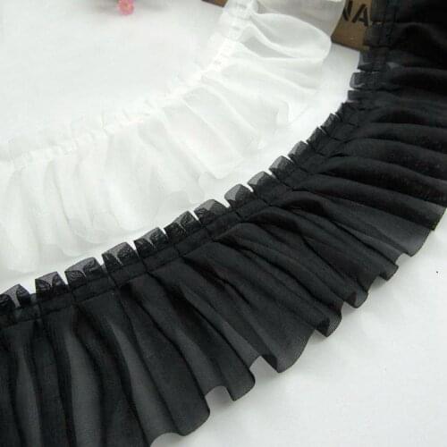 4 Meters Black/White Pleated Ruffle Chiffon Lace Fabirc Trim Folding Chiffon Lace For Garment DIY Accessories