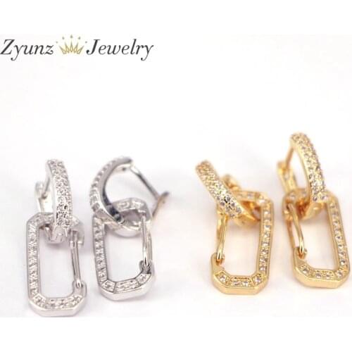 5 Pairs, Golden / Silver Color Geometric Hoop Earrings for Women Earring CZ Jewelry Rectangle Hoops