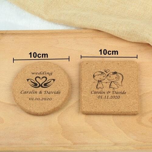 5pcs Personalized logo wedding Cork Coaster custom name date cup mat Coaster wedding favors and gifts birthday baby shower gift