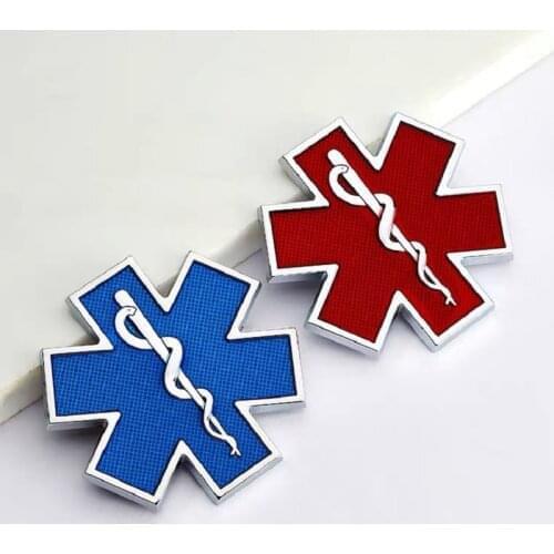 Car 3D Metal Sticker Star Of Life Logo Blue Emergency Ambulance Badge Emblem Car Side Fender Rear Trunk Decoration Decal