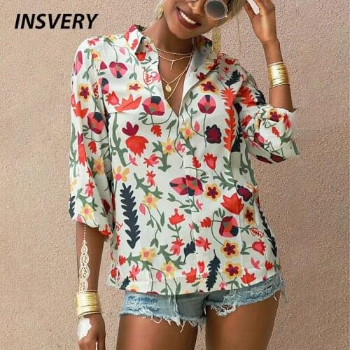Fashion Women Blouse Shirt Turn Down Collar Print Button Shirt Women Loose Tops Spring Autumn Long Sleeve Women Shirt Streetwear