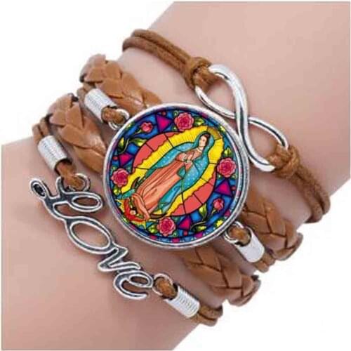 Our Lady of Guadalupe bracelet Virgin Mary Sacred Heart Religious Stained Glass Bezel Art bracelet