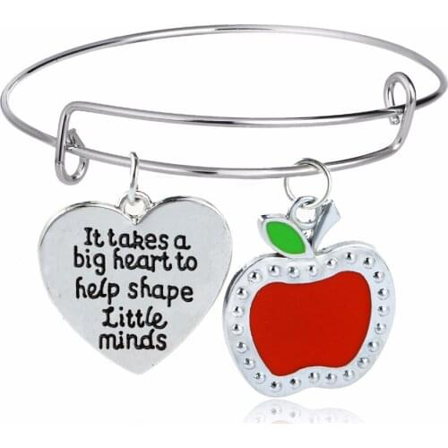 Teachers Bangles Jewelry It Takes A Big Heart To Help Shape Little Minds Love Heart Bangle Apple Charms Bracelet Teacher Gifts