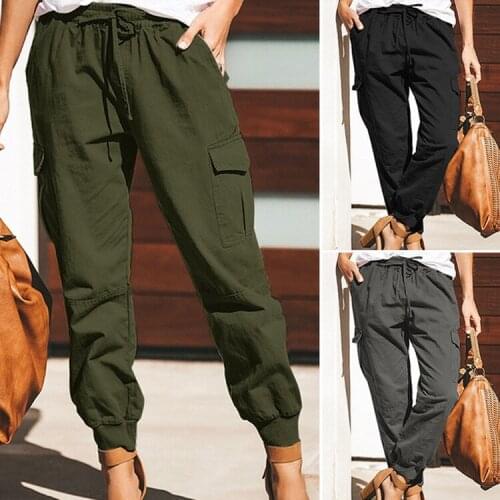 Pants For Women 2021 Spring And Autumn Ladies Pure Color Casual Fashion Pocket Lace-up Overalls Trousers Womens Pants