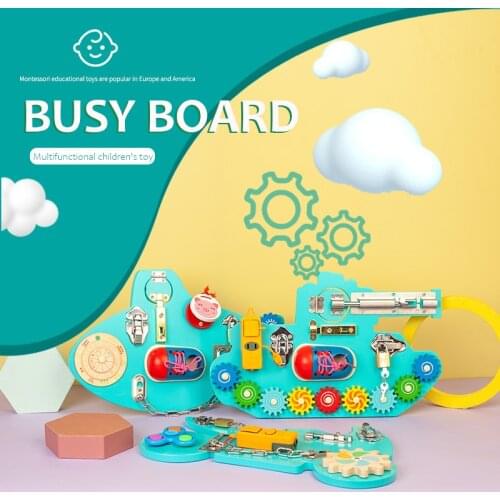 Wooden Montessori Childrens Teaching Aids Early Education Puzzle Multifunctional Unlocking Toy Busy Board