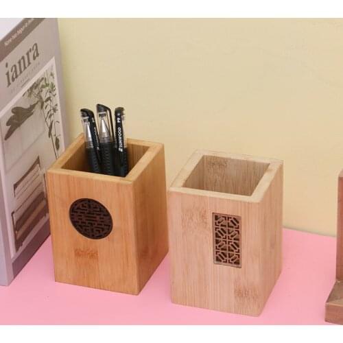 Solid Wood Pen Holder Simple Office Supplies Pencil Storage Box Wooden Desk Accessories School Supplies Desk Organizer Cute