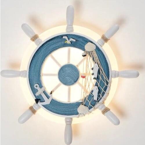 Cartoon Kids Baby Wall Hanging Light LED Acrylic Wood Rudder Lamp AC220V Blue White Wall Lamp for Boy Bedroom Decoration