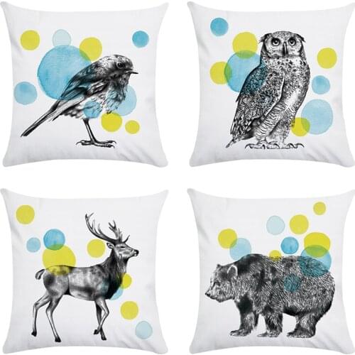 Cartoon Animal Sofa Throw Pillow Fashion Cover Bear Deer Owl Bird Square Newest Almofada Cushion Cover 45cm*45cm CR183