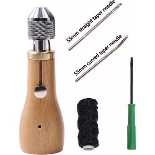 DIY Stitching Awl Hand Stitcher Repair Tool Kit for Leather, Heavy Fabrics and Canvas with Needles(Straight and Curved), Threads