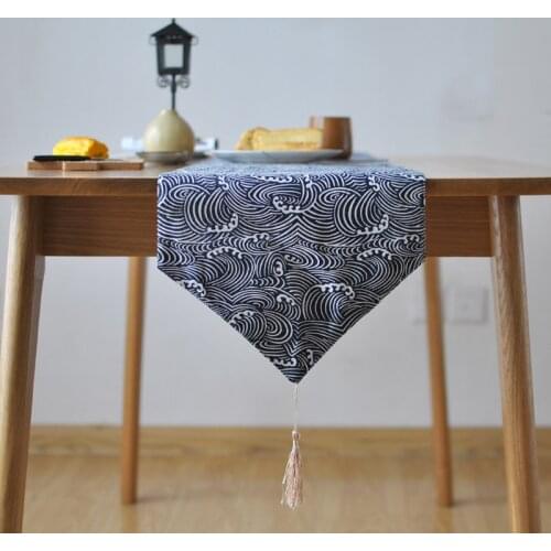 Japanese-style double-layer cotton tea table fabric coffee table dining table decor wave ripple plaid tea plate pad table runner