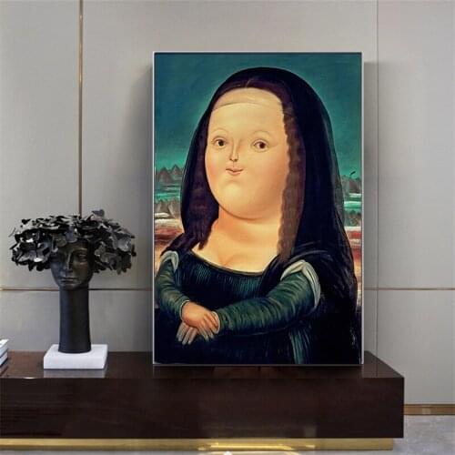 GOODECOR Wall Art Cute Fat Mona Lisa Painting Cartoon Funny Poster Print Big Size Wall Art for Living Room Cuadros Frameless