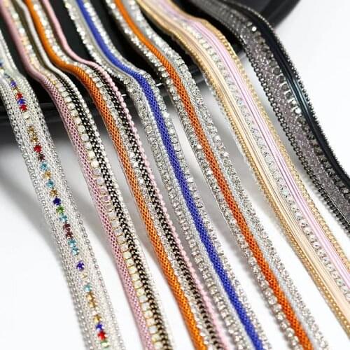 Hotfix Rock Diamond Crystal Ribbon Trimming 1Yard/Lot 10mm Width Rhinestone Chain Tape Fabric Applique Banding for Accessories