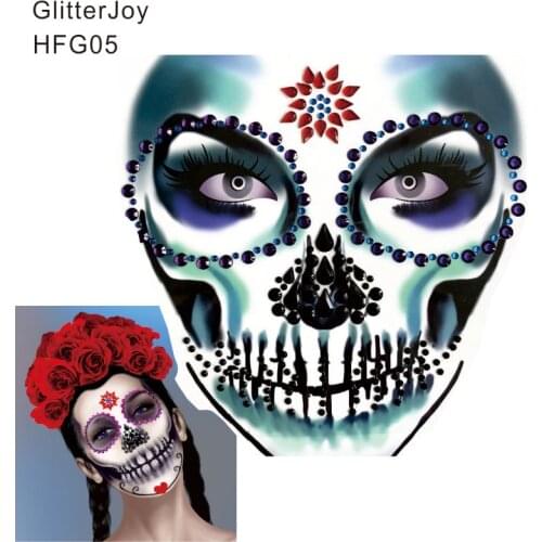 HFG05 1Pc the Day of the Dead Sugar Skull Inspired Face Jewel Rhinestone Sticker as Dia de Muertos Party Body Art