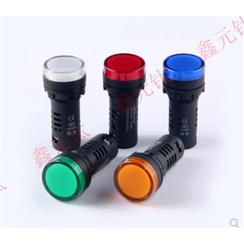 Power working indicator 22mm 12v 24v 220v 380v red yellow green blue white highlight signal lamp 10pcs/lot
