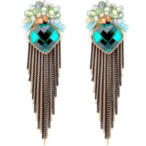 Handmade Tassels Long Chains Statement Earrings Bohemian Crystal Earrings Gold Plated French Ear Hook Earrings Fashion Jewelry