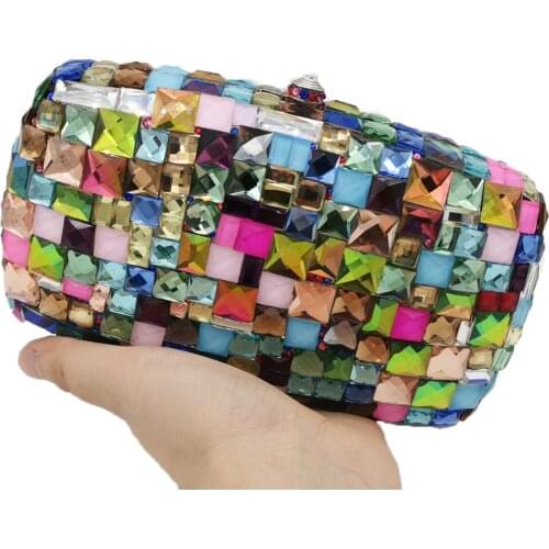 AB COLOR Rhinestone Clutch bag Crystal Purse Luxury Women Evening Bag New Fashion Ladies Gemstone Chain Clutches shoulder bags