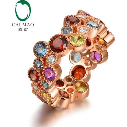 4.8ct Garnet Amethyst Topaz and Tourmaline Mult- Diamond 18K Rose Gold Engagement Wedding Semi Mount Diamond Ring Setting