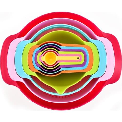 Creative Baking Rainbow Bowl Plastic Measuring Cup Bowl 10-Piece Set with Scale Measuring Spoon Integrated Nano Sieve Set