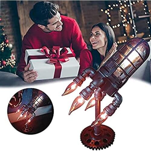 Creative Rocket Ship Lamp Steampunk Industrial Desk Night Lamp Decorative Bedside Table Light for Bedroom Decor Fathers Gifts