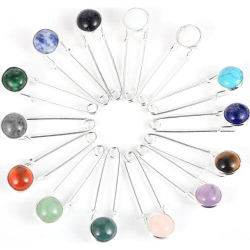 Round Natural Sotne Brooch Silver Color Pinks For Backpacks Clothes Muslim Shawl Scarf Lady Fashion BOHO Jewelry Accessories