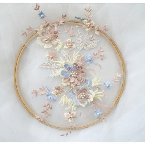 1 Piece Pearls Lace Applique Trim Wedding Bridal Sewing DIY Crafts 33x21cm Garment Accessories