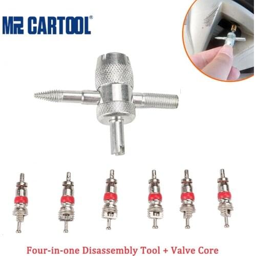 MRCARTOOL 4-in-1 Tire Valve Stem Removal Tool Valve Stem Puller Tire Repair Tool Valve Core Disassembly Kit Tire Cleaning Tool